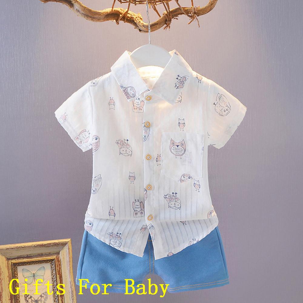 Cute Bunny Print Baby Boy T-Shirt & Denim Shorts Set