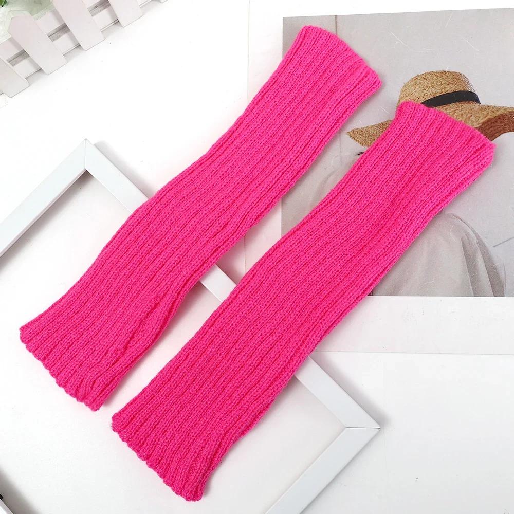 Lolita Fingerless Gloves Arm Warmers Women Autumn and Winter Knitted Kawaii White Black Gloves Anime Cosplay Ankle Wrist Sleeves