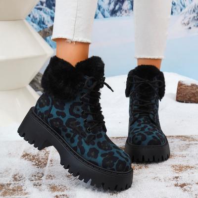 Fashion Women Leopard Platform Fur Ankle Boots High Heels Shoes Winter 2025 Brand Trend New Gladiator Short Plush Warm Snow Botas Mujer