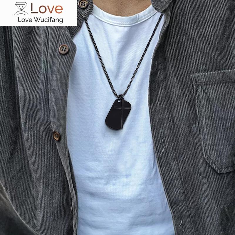 

Vnox Personalized The Bible Cross Dog Tag Necklaces For Men Women ,Black Stainless Steel Custom Prayer Christian Jewelry