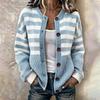 Women's Fashionable Striped Print Long Sleeve Knit Cardigan with Buttons