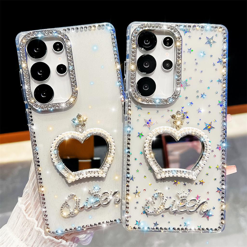 Handmade Sparkly Diamond Crown Mirror IMD Phone Case, Compatible with Samsung S23 Ultra/S24/S25 & A07/A15/A16/A17/A26/A35/A36/A55/A56