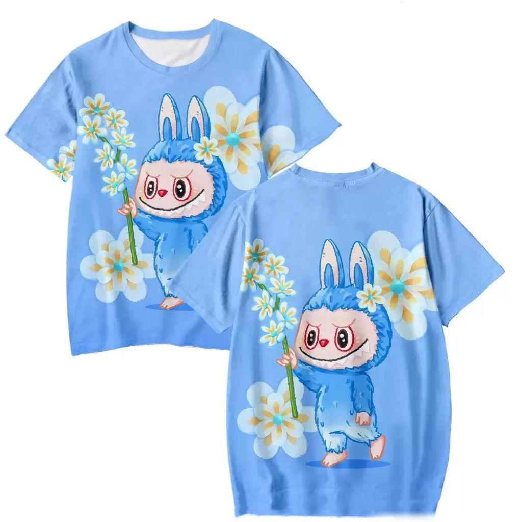 Labubu 3D-Druck Kinder T-Shirts Cartoon Junge Mädchen T-Shirt Paar Kurzarm Kinder Eltern-Kind Gleicher Stil