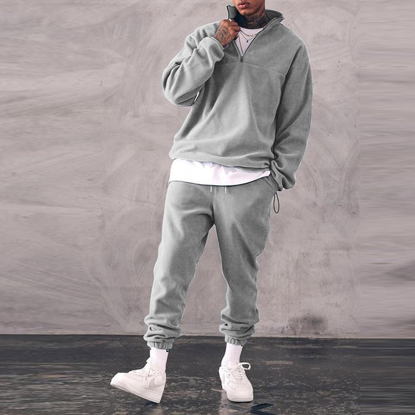 

2 шт., мужской модный однотонный свитер со стоячим воротником, повседневный спортивный домашний костюм XL