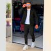 Men Waffle Long Sleeve Turn Down Collar Zipper Cardigan Casual Sports Two Piece Set