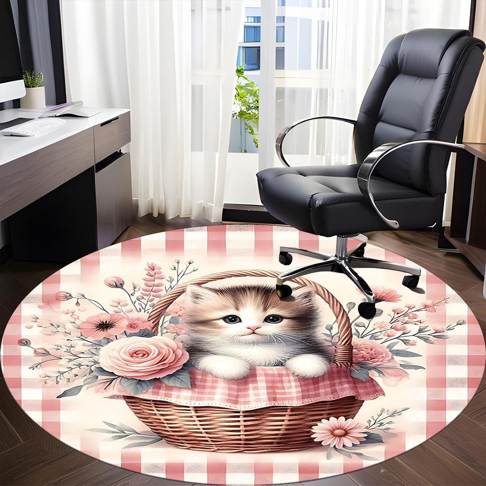 1pc Cat BasketChair Carpet for Office, Indoor Non-Slip Washable Polyester Fiber Carpet, Mat For Office, Machine Washable