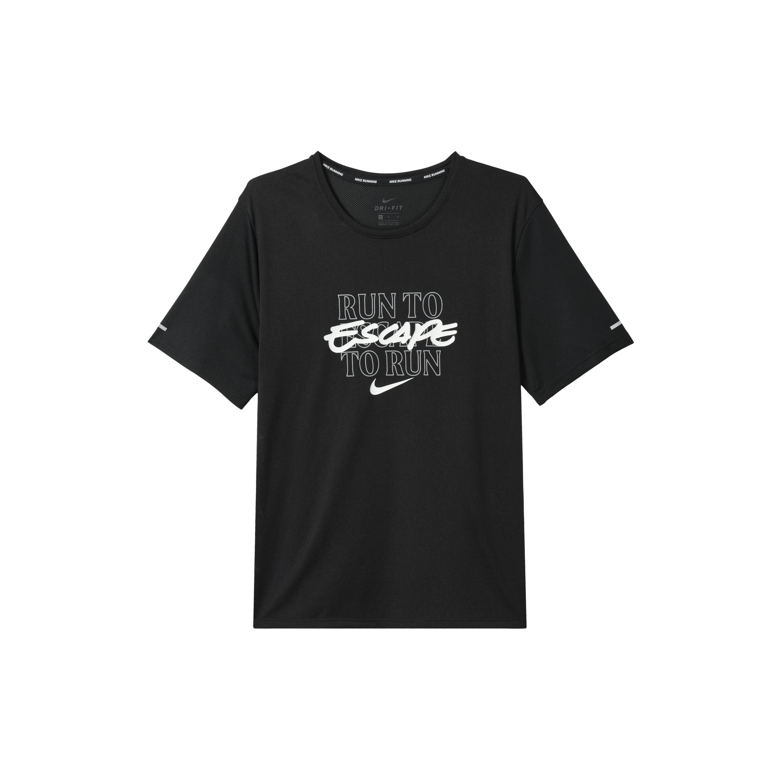 Nike Miler Wild Run Logo Printing Quick Dry Training Sports Short Sleeve Black Men s DA1182-010 S