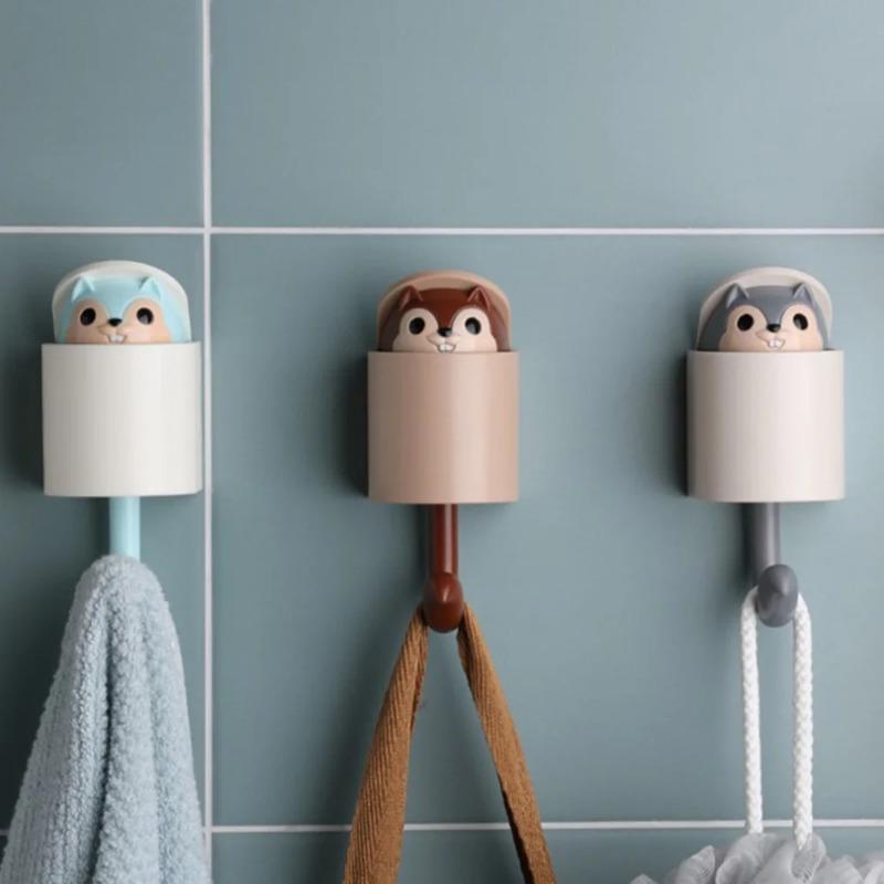 Creative Home Decor Cartoon Animal Squirrel Head Hiding Storage Bathroom Kitchen Hanging Hook Pasting Wall Hooks