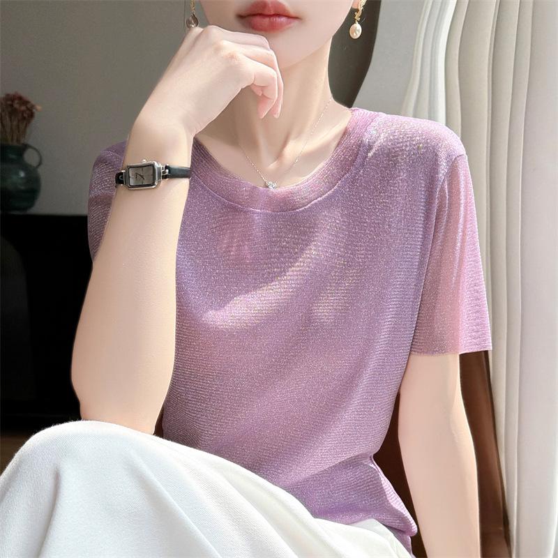 Women's Slimming Mesh Bright Silk Short Sleeve Top