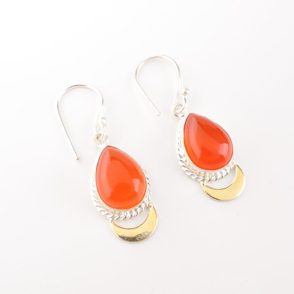 Carnelian Gemstone 925 Sterling Silver Jewelry Handmade Tear Drop Earrings 1.5" EE-162-20