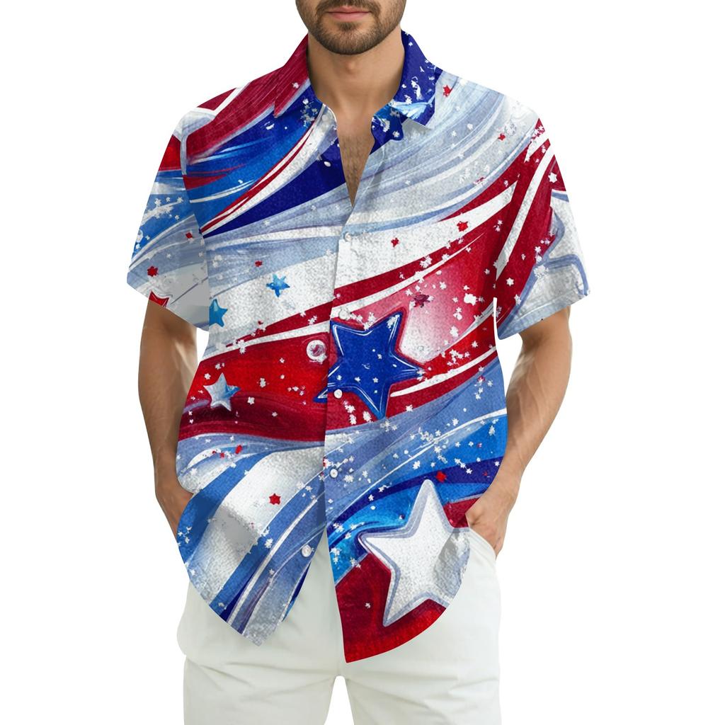Men's Casual Casual Independence Day Print Short-sleeved Shirt