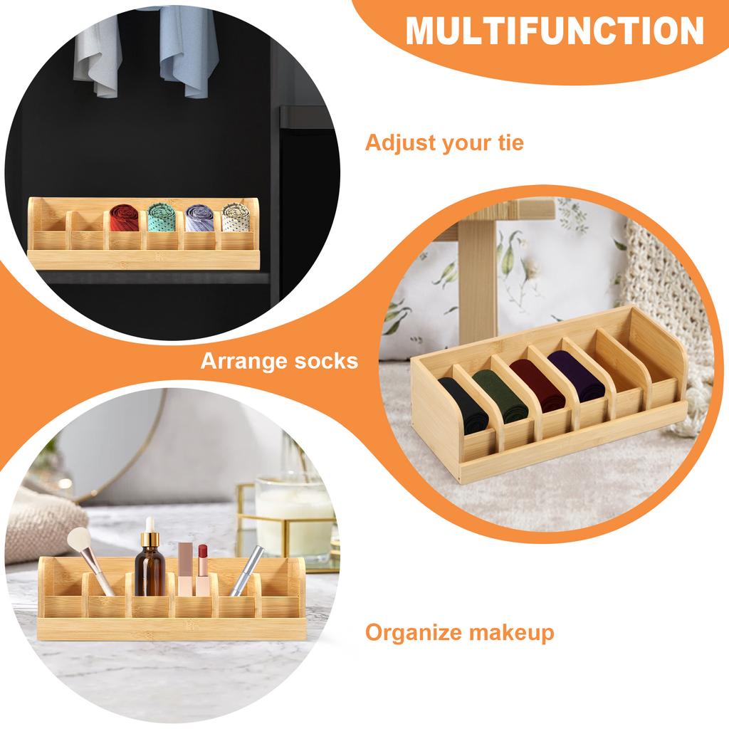 Caixa Organizadora de Cintos 6 Compartimentos Suporte de Armazenamento de Cintos para Guarda-Roupa e Gaveta Economiza Espaço Exibidor de Bambu para Gravatas e Cintos para Homens Mulheres