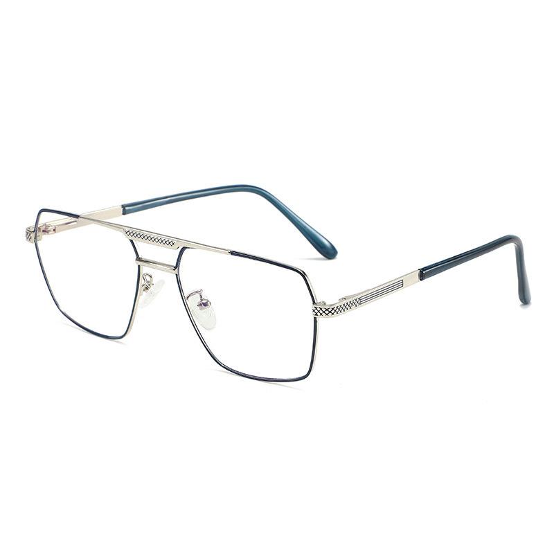 1111 retro casual glasses large frame double beam light and thin fashion men's flat glasses metal full frame anti-blue glasses