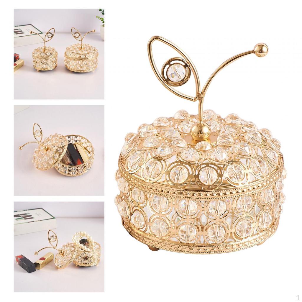 Crystal Jewelry Box, Trinket Organizer Case Decoration Rings Earrings Necklace Storage