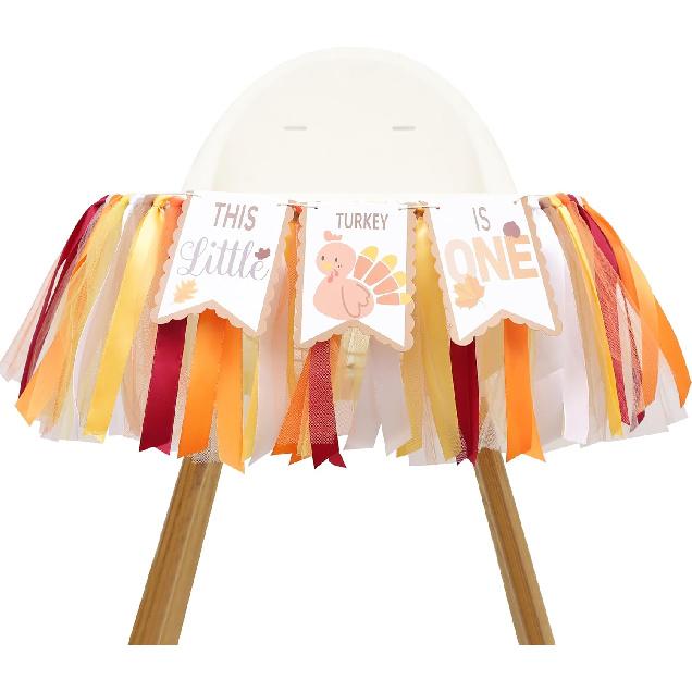This Little Turkey Is One High Chair Banner - Adorable Thanksgiving 1st Birthday Decoration, Turkey-Themed High Chair Banner for Fall Birthday