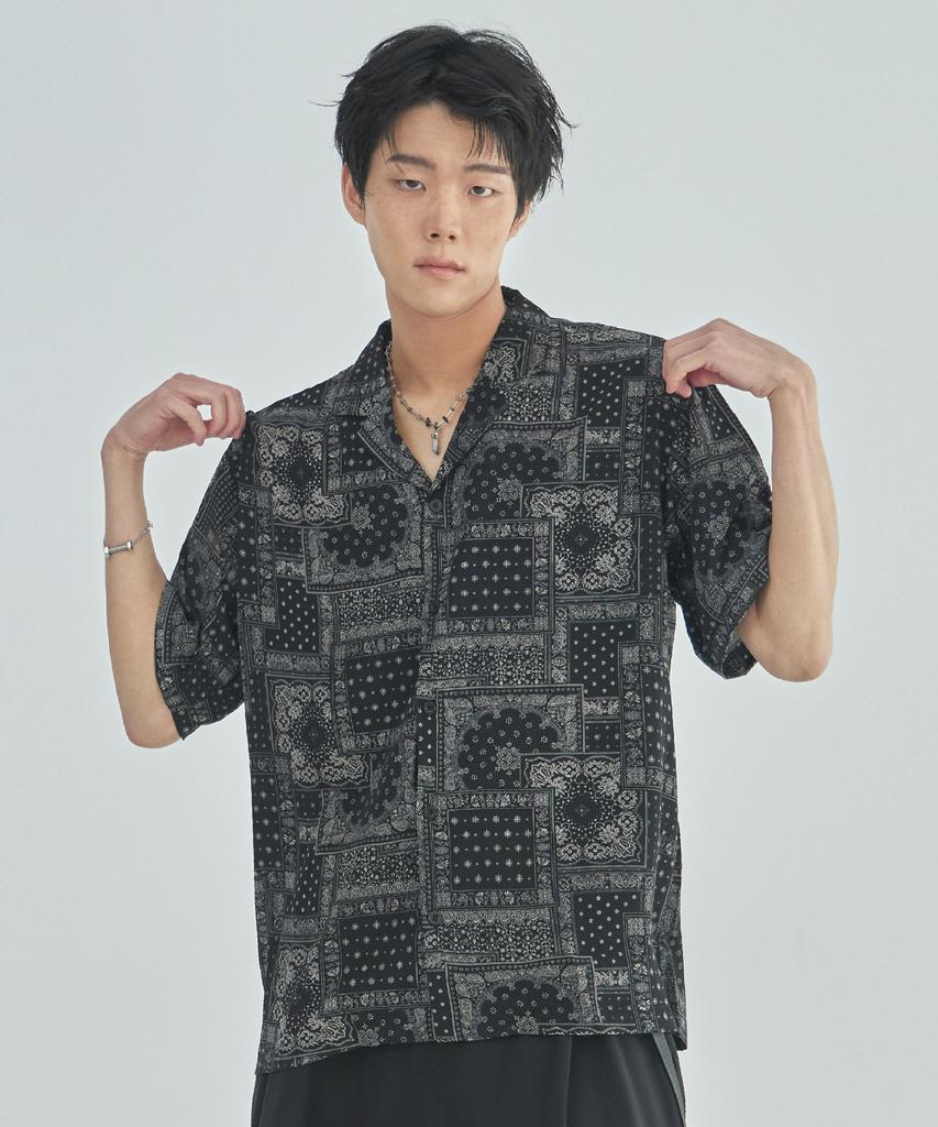 Ladeuedisyeon Paisley Open Collar Shirt_Black
