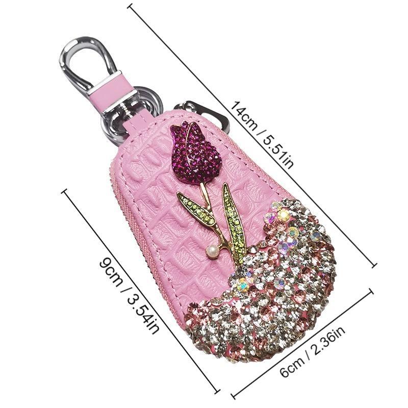1Pc Luxury Flower Car Key Holder Storage Case Crystal Keychains Key Cover Key Bag for Car Accessories