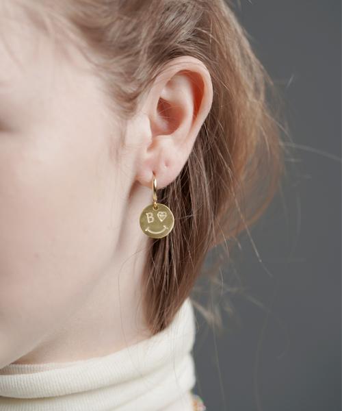 Bonbeau Cute Smile Ring Earrings Coin Drop Smile Earrings