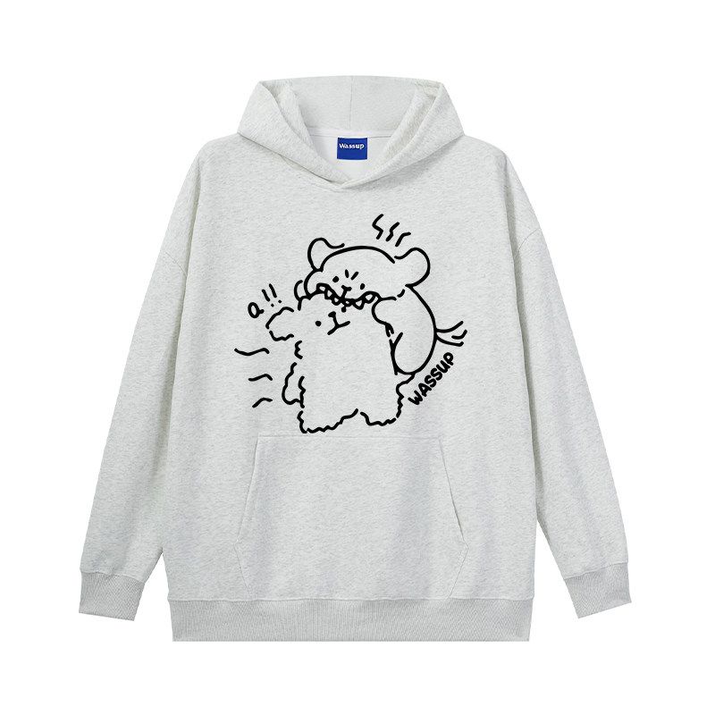 

Wassup Trendy Cartoon Puppy Hooded Sweatshirt for Men, Autumn and Winter 2024 New Style, Fleece-Lined, Versatile Couple s Top Jacket Off-White Grey (Premium Essential) M