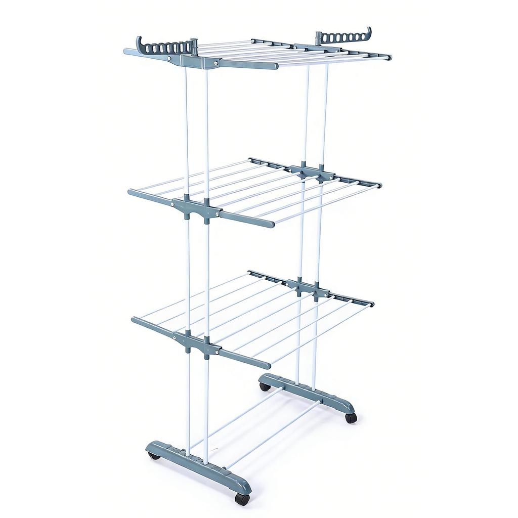 Laundry Drying Rack Multifunctional Movable 3 Layers Space Saving Foldable Clothes Horses Rack