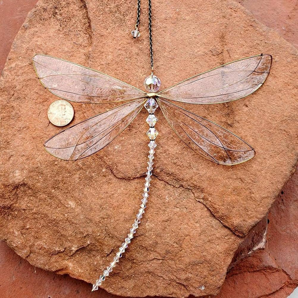 Dragonfly Crystal Suncatcher with Beads, Hanging Ornament for Home, Office, Garden, Car