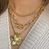 3pcs Vintage Punk Gold Color Thick Chain Pearl Flower Pendant Necklaces Set For Women Fashion Multi-Layer Geometric Jewelry Gift
