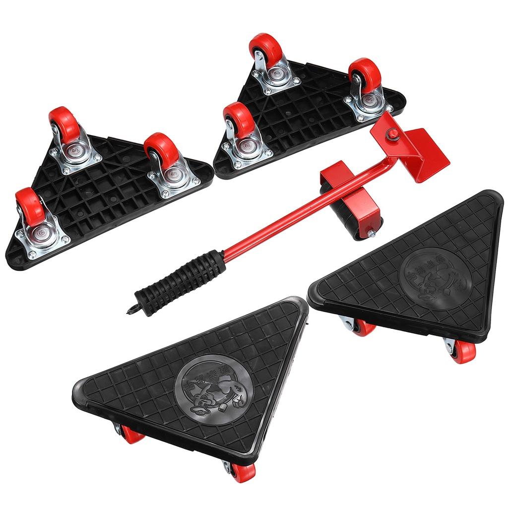 Furniture Mover Set 5 Pcs Furniture Mover Tool Transport Lifter Heavy Stuffs Moving Wheel Roller Bar Hand Tools Set Red 500KG 230x168mm