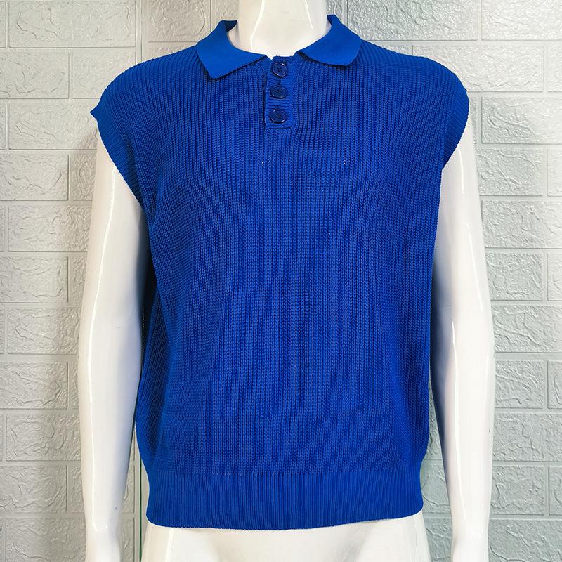 

Однотонный трикотажный топ-поло мужской свитер XXL синий