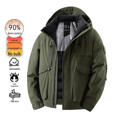 Men's 2025 Winter Outdoor Workwear Short Thick Down Hooded Parka Jacket