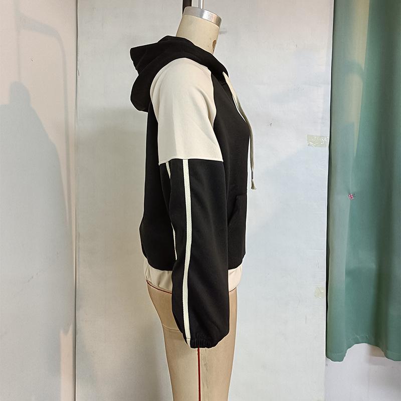 Autumn Women's Clashing Color Splicing Loose Hooded Zipper Jacket