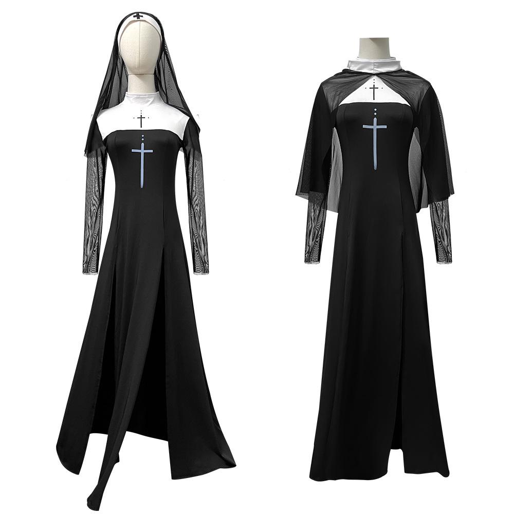 Halloween nun cos costume sexy dress virgin mary priest role dress up prom costume