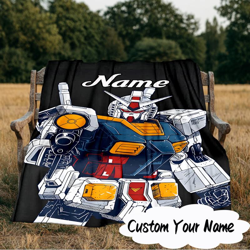 Custom Name Robotic Warrior Adventure Blanket Ideal Bedding Blanket Perfect for Travel, Camping, Living Rooms, Offices, Sofas, Fan Christmas gift