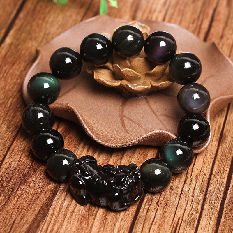

Natural Rainbow Obsidian Pixiu Wealth Bracelet for Men and Women - Handcrafted Buddhist Fashion Beads Jewelry Women s Style 10mm