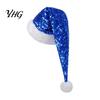 Sparkly Christmas Performance Hats Long Santa Hat for Party, Sequin Plush Xmas Comfortable Trim with Fur Ball Adults, Festive Holiday Costume