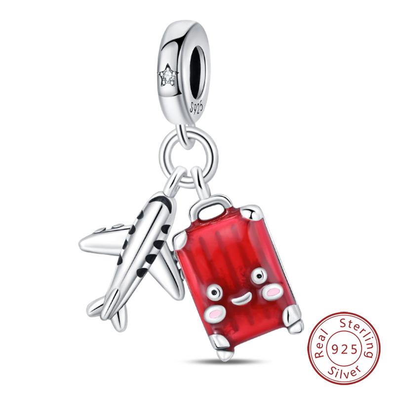 

Red Series Charms Beads 925 Silver Red Suitcase Air Balloon Dumbbell Boxing Gloves Pendant Fit DIY Bracelet Jewelry