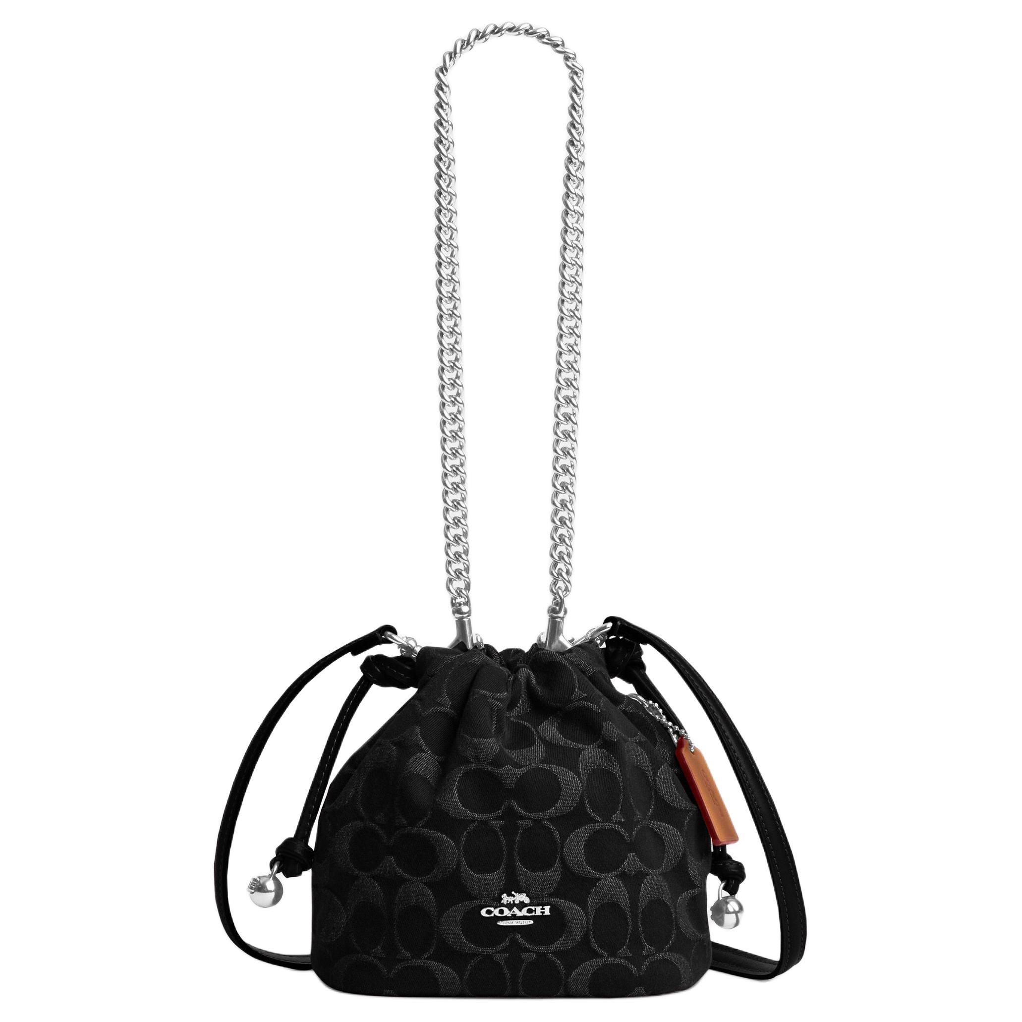 

Coach Faye 18 Classic Logo Drawstring Fabric And Leather Shoulder Bag Mini Women shoulder bag Black CCZ45-SVBK Basic Set (Bag+Dust Bag)