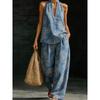 1116 Summer Cool Neck Suit Women's Temperament V-Neck Off-Shoulder Top + High Waist Wide Leg Pants Two-piece Set