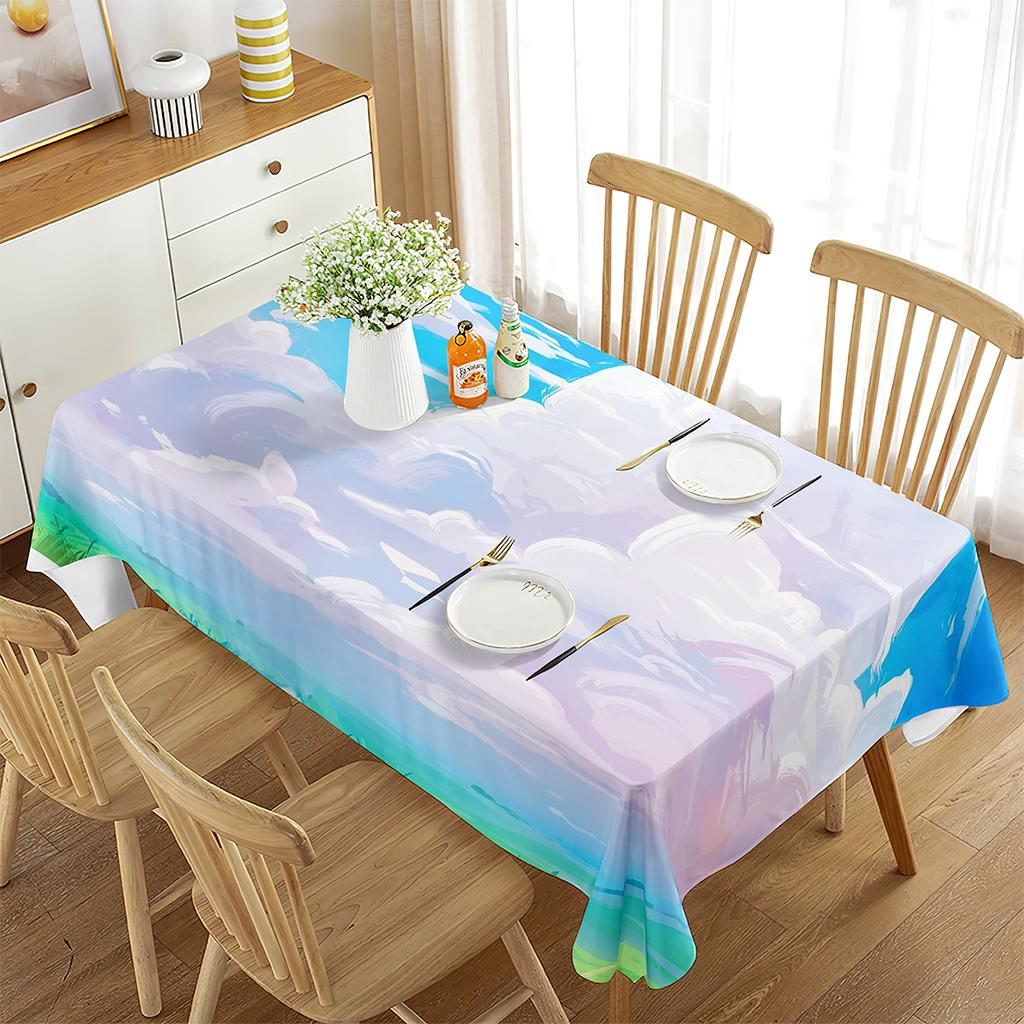 Cartoon White Cloud Rainbow Pattern Tablecloth Cute Cloud Rectangular Table Cover for Party Living Room Dining Room Decoration