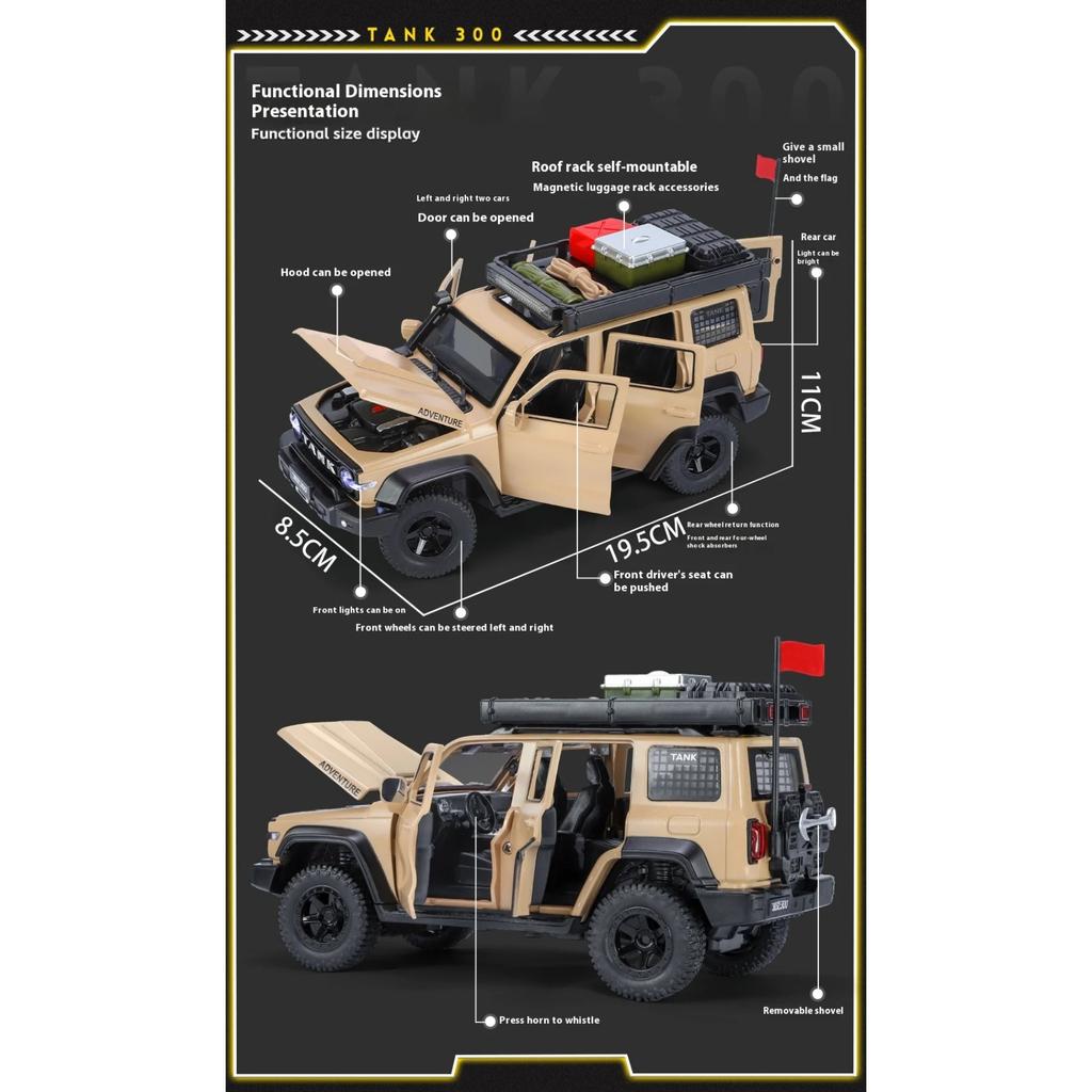 1/24 TANK 300 Modifizierte Version des Geländewagens Legierungsauto Diecast Modell Simulation Sammelmodell Kinder Geburtstagsspielzeug Geschenk