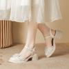 Sandals women's new thick heel round head platform fairy satin summer bag head silver Mary Jane shoes
