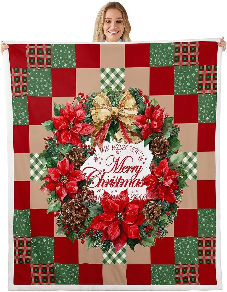 Christmas Throw Blanket Watercolor Red Truck Decor Fleece Blanket for Kids Teens Adults Green Xmas Trees Yellow Polka Dots Fuzzy