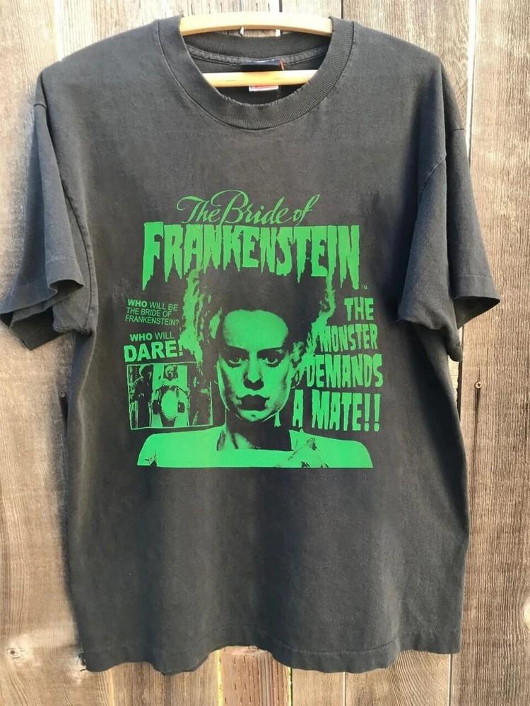 The Bride Of Frankenstein Horror Movie 90s Green amp Charcoal Unisex Shirt S5XL L