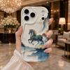 Chinese Style Golden Landscape Running Horse Wavy Edge Phone Case For iPhone 16 15 14 Pro Max 13 12 11 Mini XR XS SE 2020 17