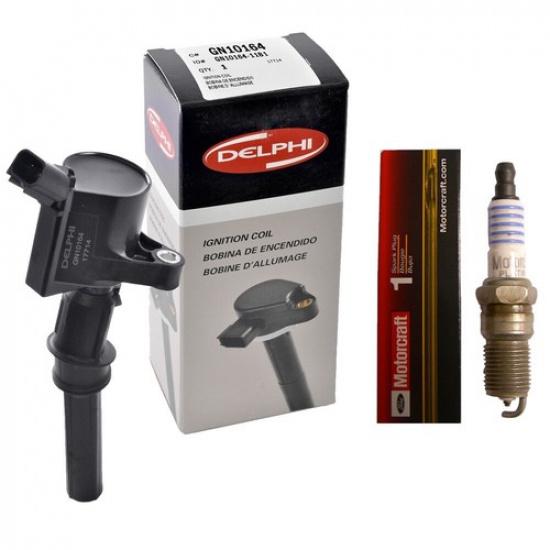 New Delphi Coil (1) + (1) Motorcraft Spark Plug For 1998-2008 Ford Lincoln