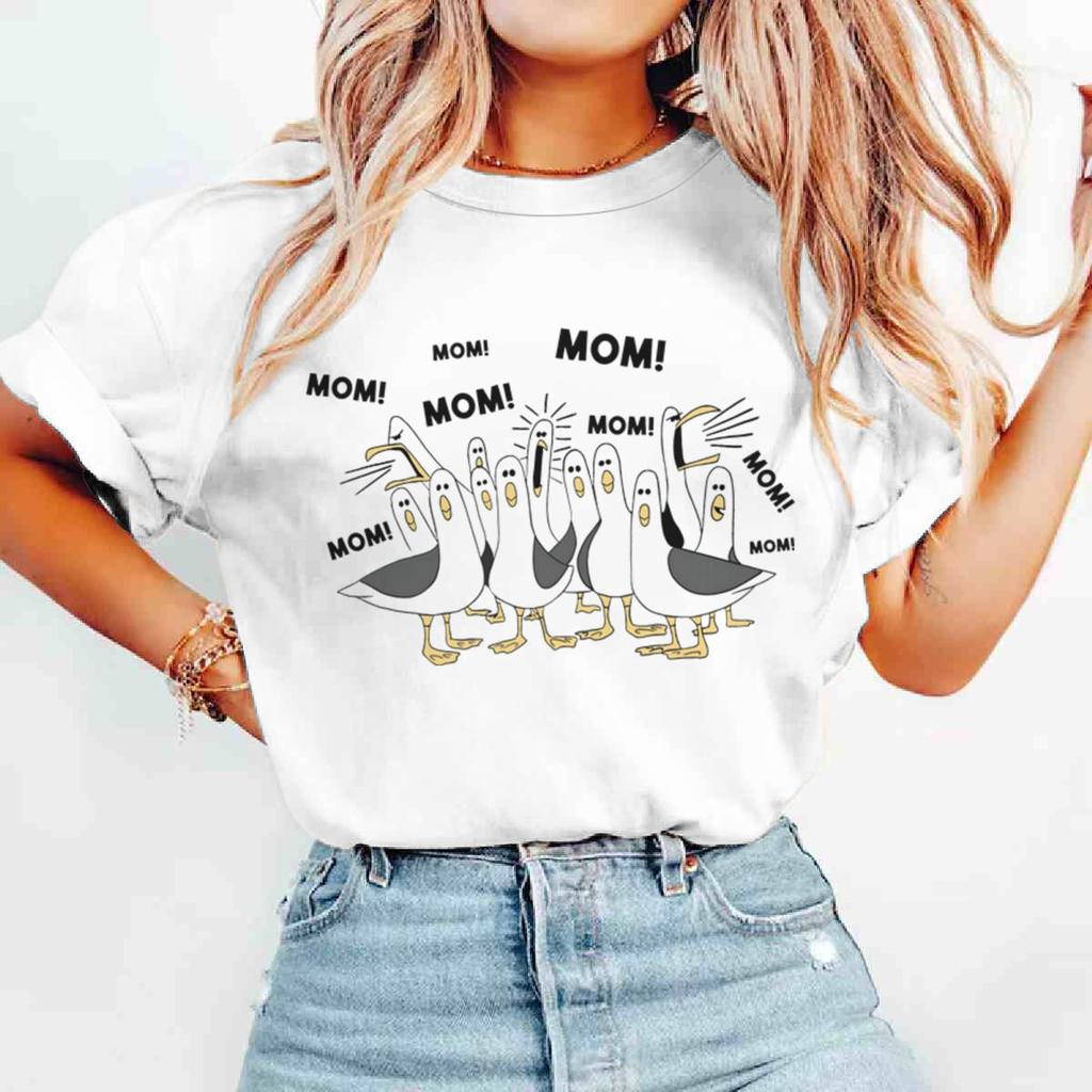 Mom Mom Mom Cartoon Bird Print T Shirt Womens Short Sleevev Mother Day Gifts Tshirts Best Mama Ever Tees Casual Tops