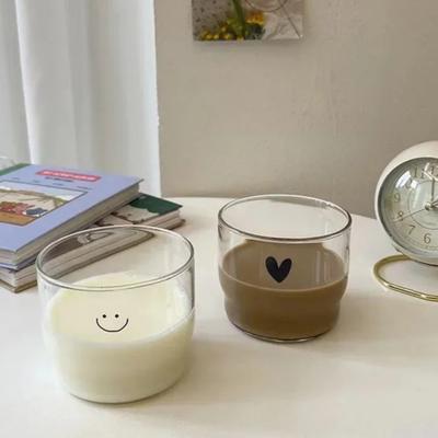 300ml Glass Cup Love Smile Water Bottle Coffee Shop Dessert Milk Coffee Cup Large Capacity Transparent Heat Resistant Tea Cup
