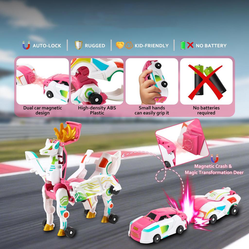 2 In 1 Magnetic Collision Transform Deer Car Toy, Auto Combine Deformation Race Cars, Educational Puzzle Vehicle Gift for Kid