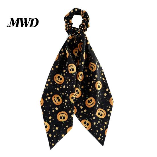 Colorful Hair Tie Halloween Satin Scrunchies for Women, Funny Pumpkin Printed Elastic Ties, Cute Accessories Soft Ponytail Holders, Decorative