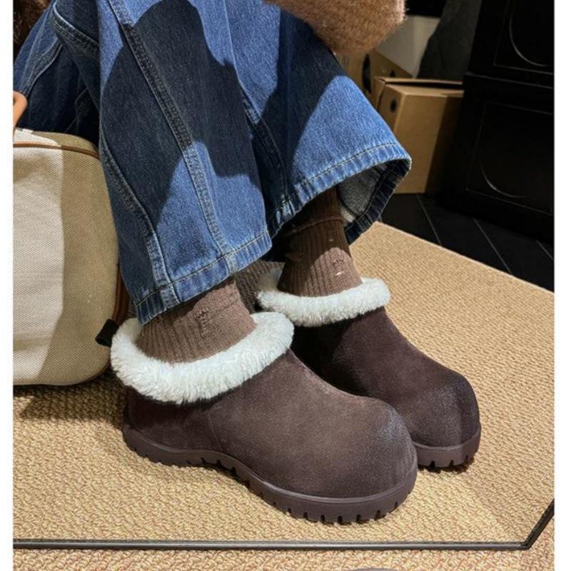 2025 new velvet warm cotton shoes casual wear soft sole one pedal lazy bag head slippers fluffy shoes