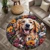 1 Stück Golden Retriever in Blumen Runde Bodenmatte - Rutschfeste Maschinenwaschbare Weiche Matte mit Lebendigem Golden Retriever Blumenmuster